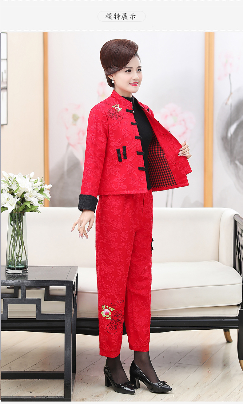 妈妈装春装民族风唐装外套中老年人女装复古刺绣中国风棉麻套装