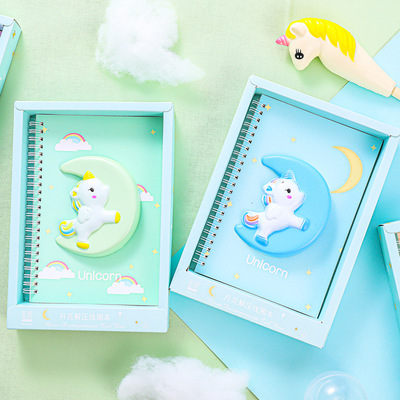 z0066卡通可爱减压本立体独角兽横线日记本解压线圈本学生手账本