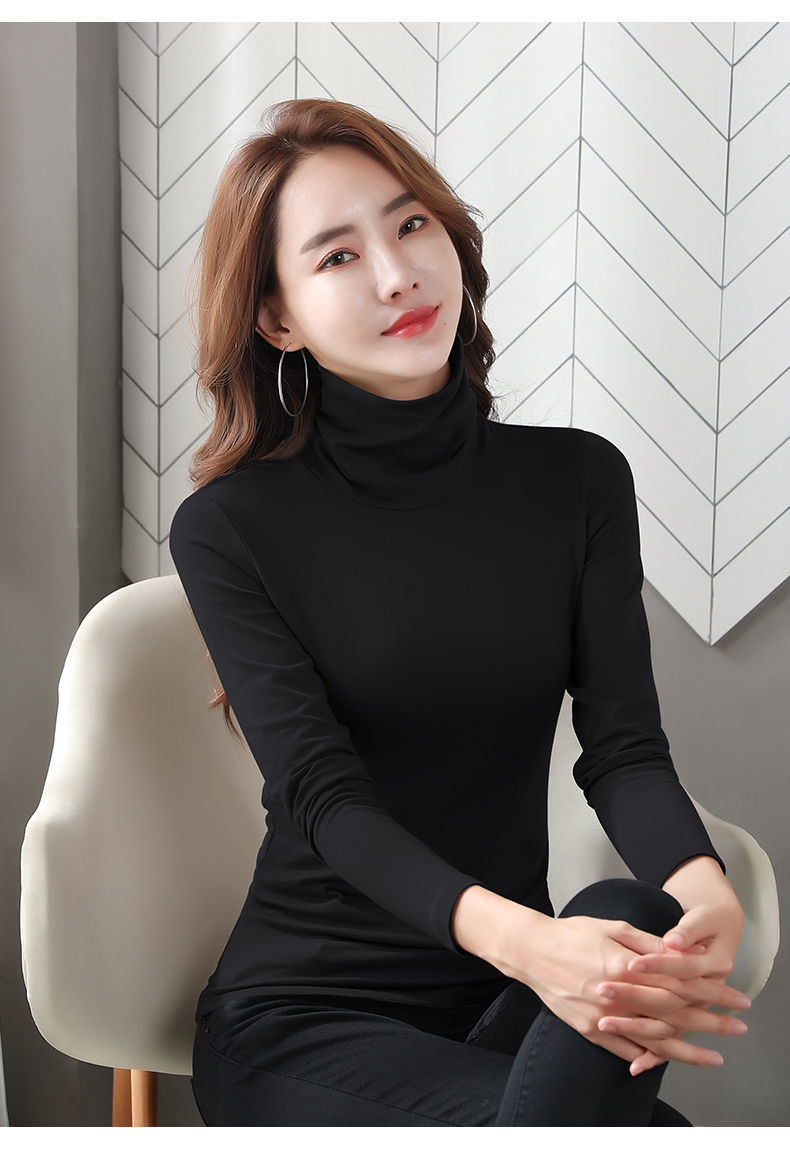 莫代尔高领秋衣女外穿春秋时尚修身显瘦内穿加绒打底衫女冬季百搭