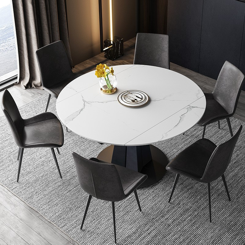 餐桌可变圆桌意式岩板餐桌方圆两用旋转伸缩家用小户型多功能餐桌