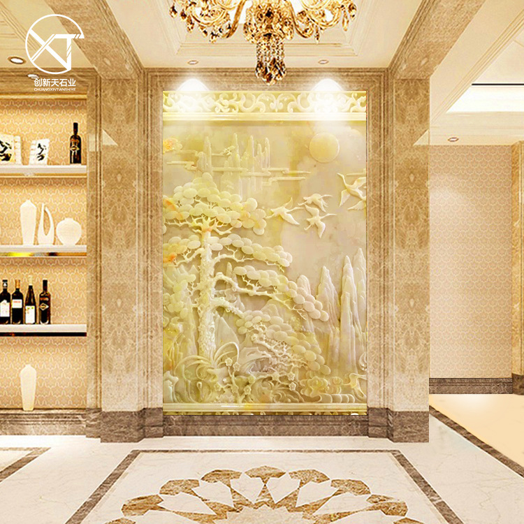 云浮天然玉石浮雕背景墙大理石别墅酒店过道玄关玉石浮雕可来图-报价