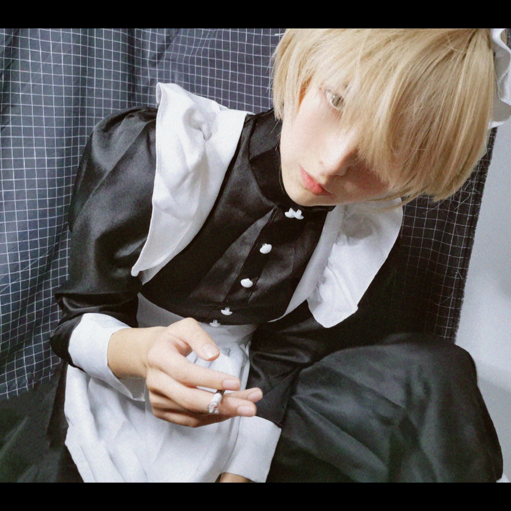 cosplay服装 黑白男仆衣服英国风珍珠线长款咖啡厅男仆装大佬服装-阿