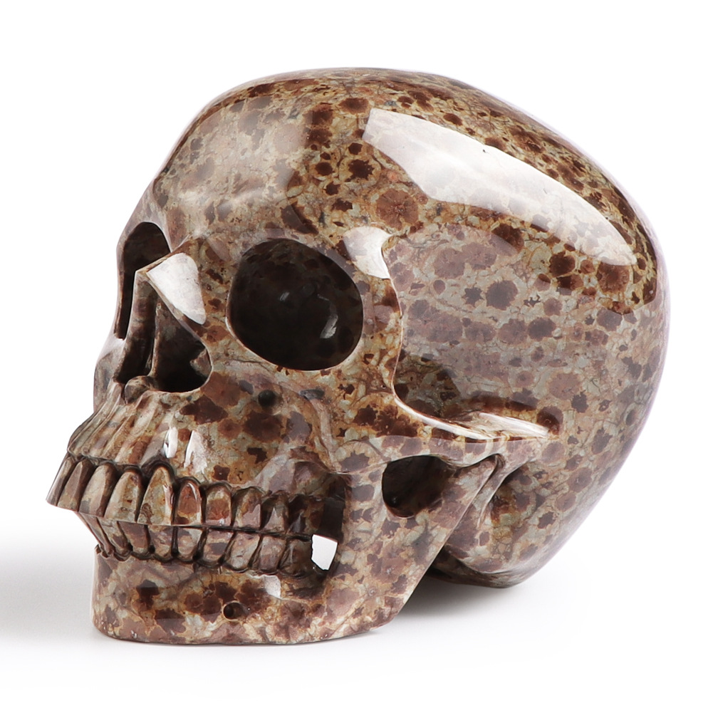 玉石摆件骷髅头 半宝石头骨雕刻件 宝石2寸骷髅头摆件厂家批发