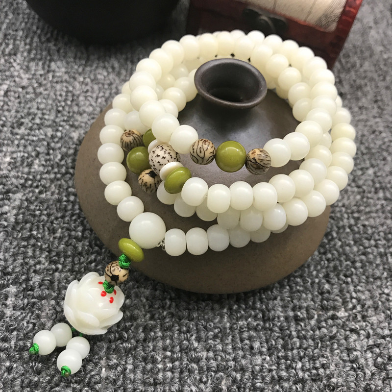 Bodhi Bracelet Wholesale White Jade Bodhi Lotus 108 Buddha Beads Rosary Bodhi Seed Bracelet Scenic Spot Ornament
