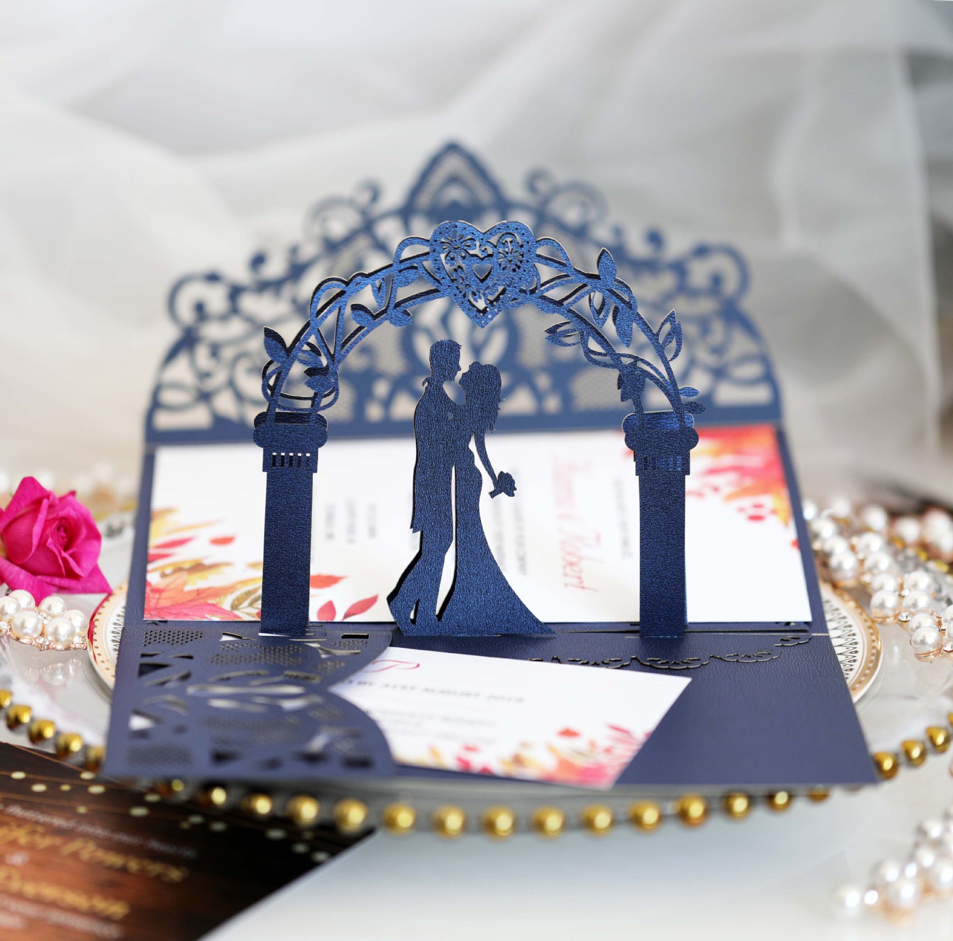 珠光纸250g节日祝福立体贺卡镭射镂空结婚邀请函商务请柬批发