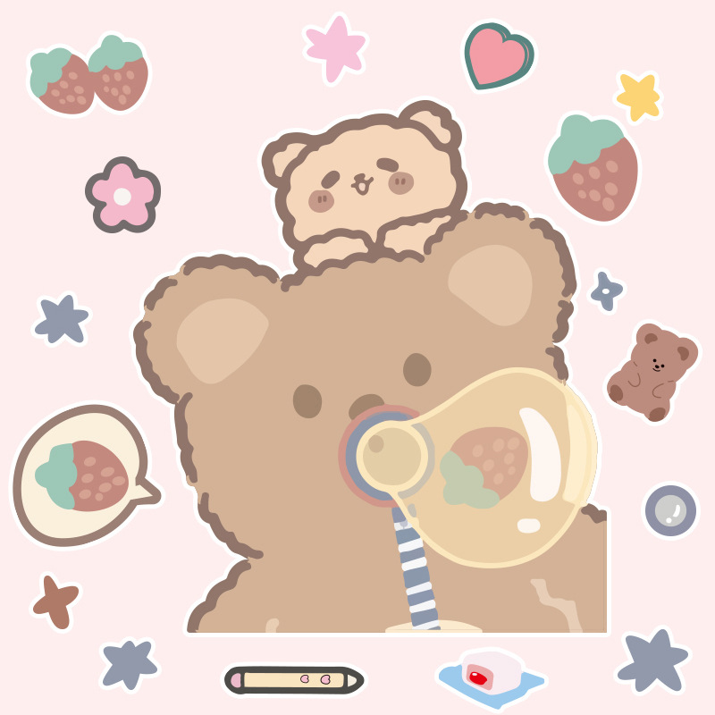 a3行李箱贴纸可爱卡通跑泡熊旅行箱平板电脑书桌墙面大张贴纸防水