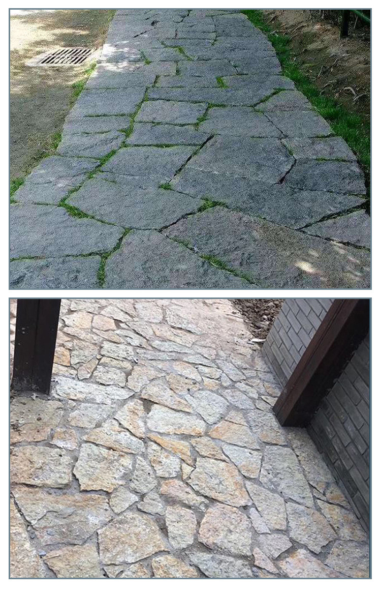 厂家批发锈板碎拼旧石板老石板不规则青石板路面护坡施工老青石板