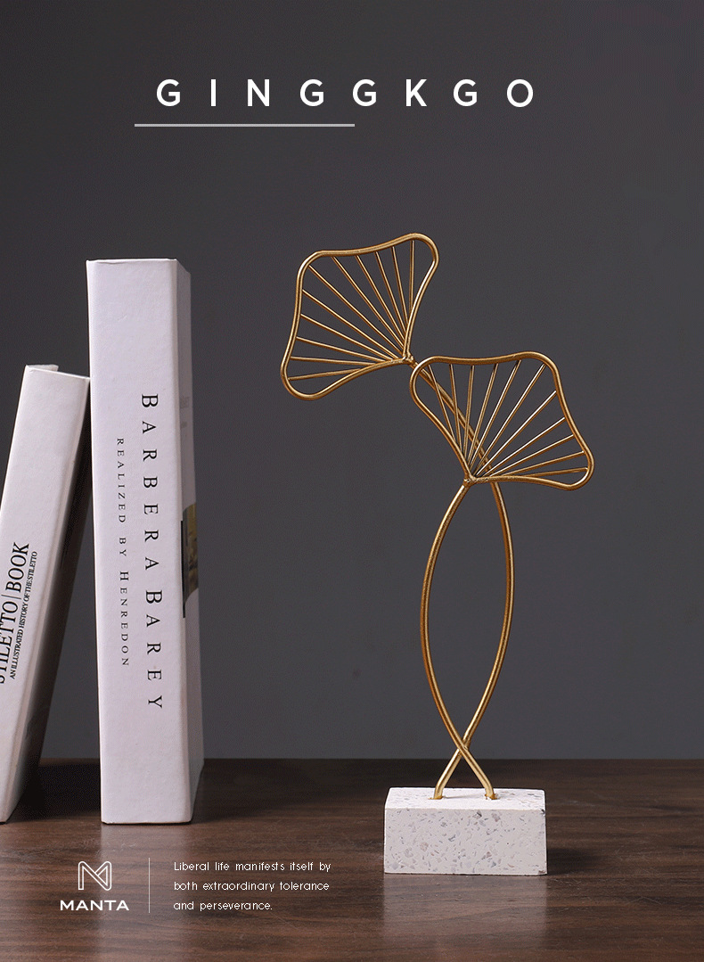 北欧轻奢创意家居装饰金属工艺品银杏叶扇叶摆件客厅玄关酒柜摆设