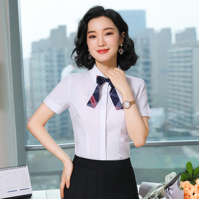 2020夏季职业装短袖衬衫女时尚气质白领业务员工作服纯色衬衣套装