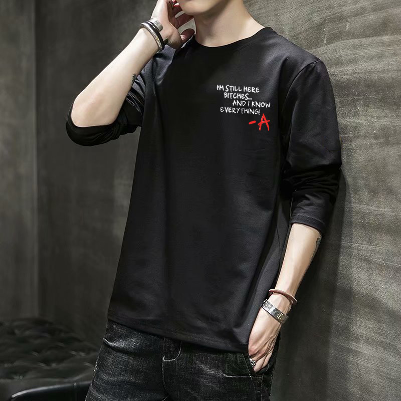 Autumn New Long-Sleeved Men's T-shirt Loose round Neck Trend Printed Fashion Brand Student Base Men's Autumn