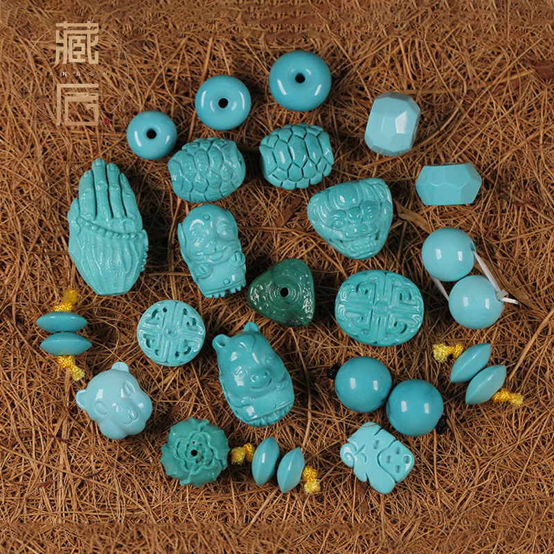 藏石原矿绿松石配饰隔片面包圈高瓷富甲金蟾貔貅小吊坠手串配件