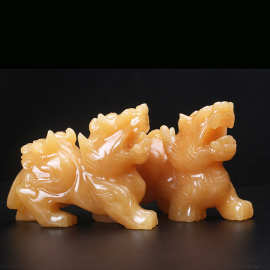 米黄玉双兽貔貅摆件一对客厅玄关礼品大皮丘