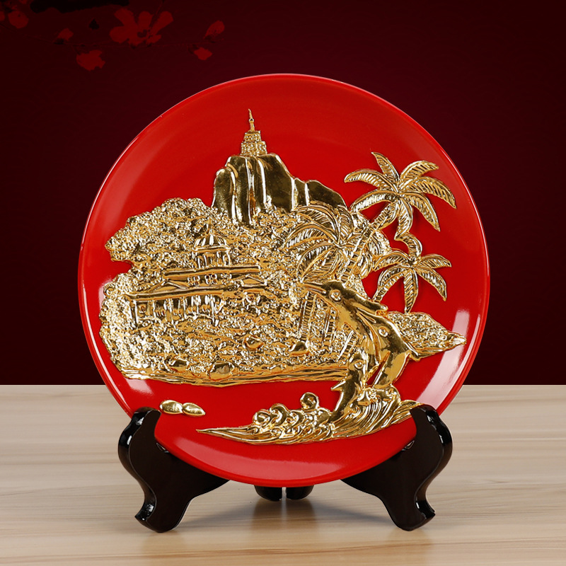 鼓浪屿之波厦门漆线雕礼品支架盘子家居陶瓷摆件送友旅游纪念品