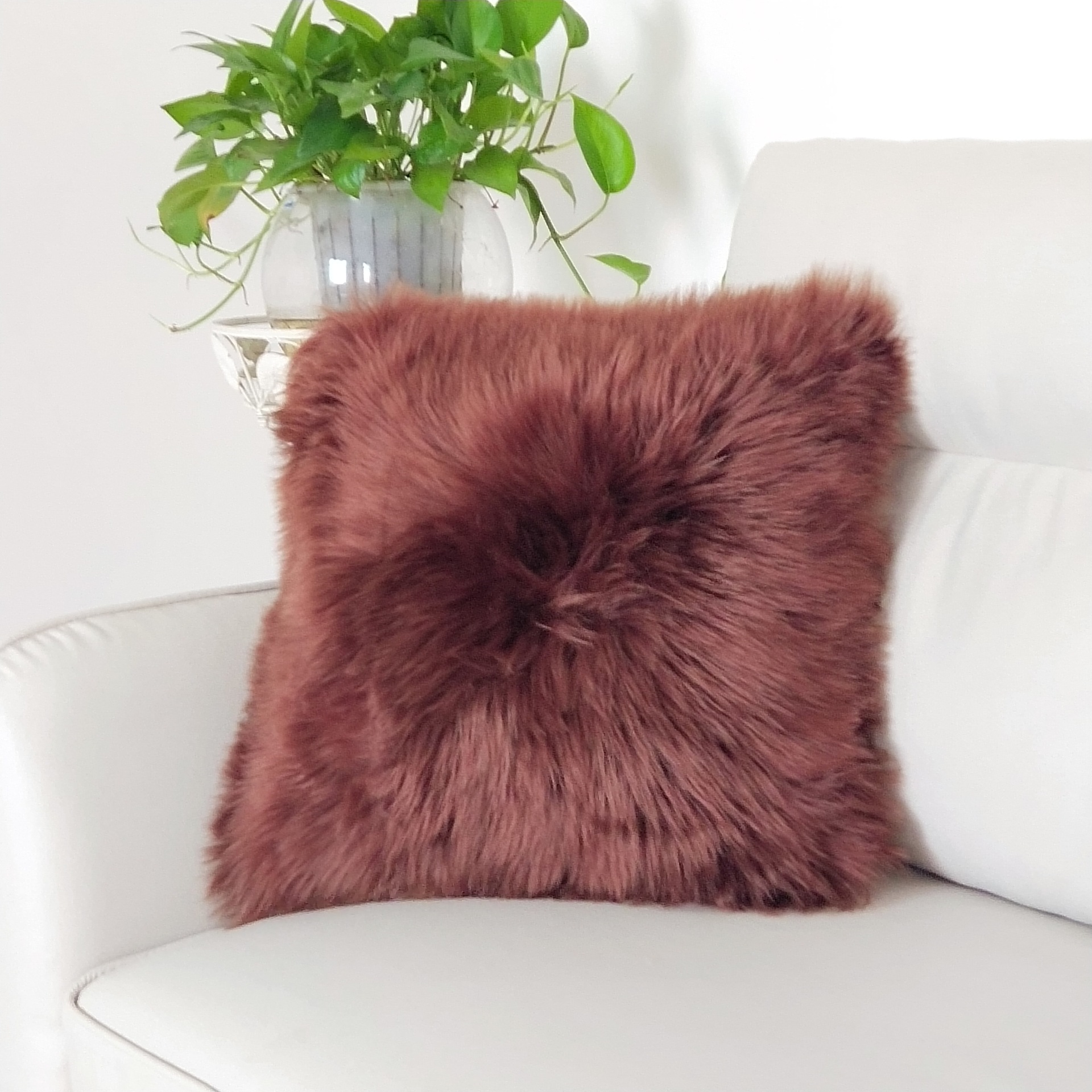 欧式仿狐狸毛抱枕套沙发汽车靠垫办公室毛绒腰枕套办公椅背靠垫