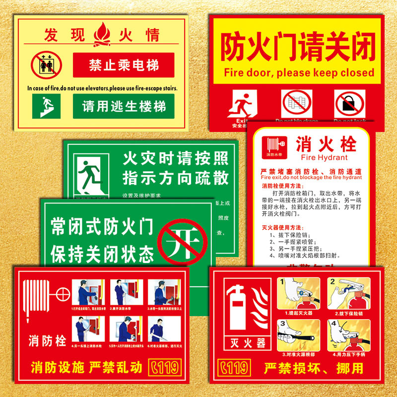 物业管理消防安全标志标识牌发现火情禁止乘电梯逃生楼梯tep88