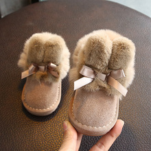 儿童棉鞋冬季新款真皮真毛韩版儿童棉靴纯色加厚保暖女宝宝雪地靴