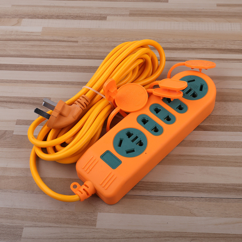 16孔带线排插带防水保护门工业插座多功能3.8米长线pvc插排插线板