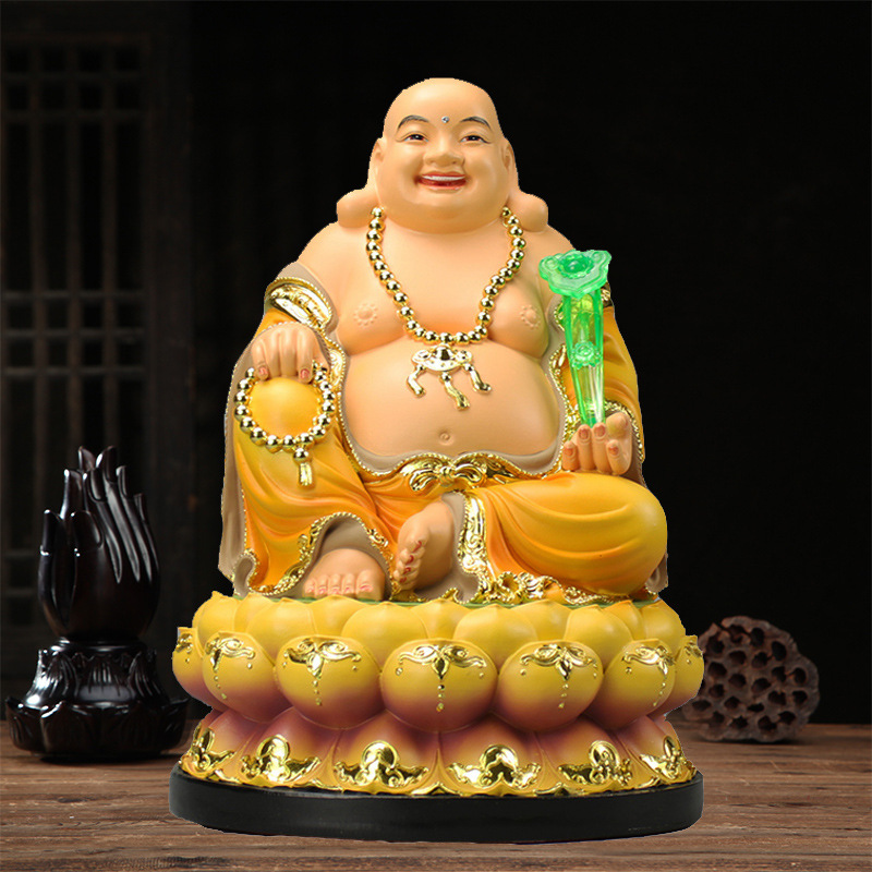 弥勒佛像居家用供奉笑佛未来佛弥乐佛摆件寺庙镇宅保平安树脂摆设