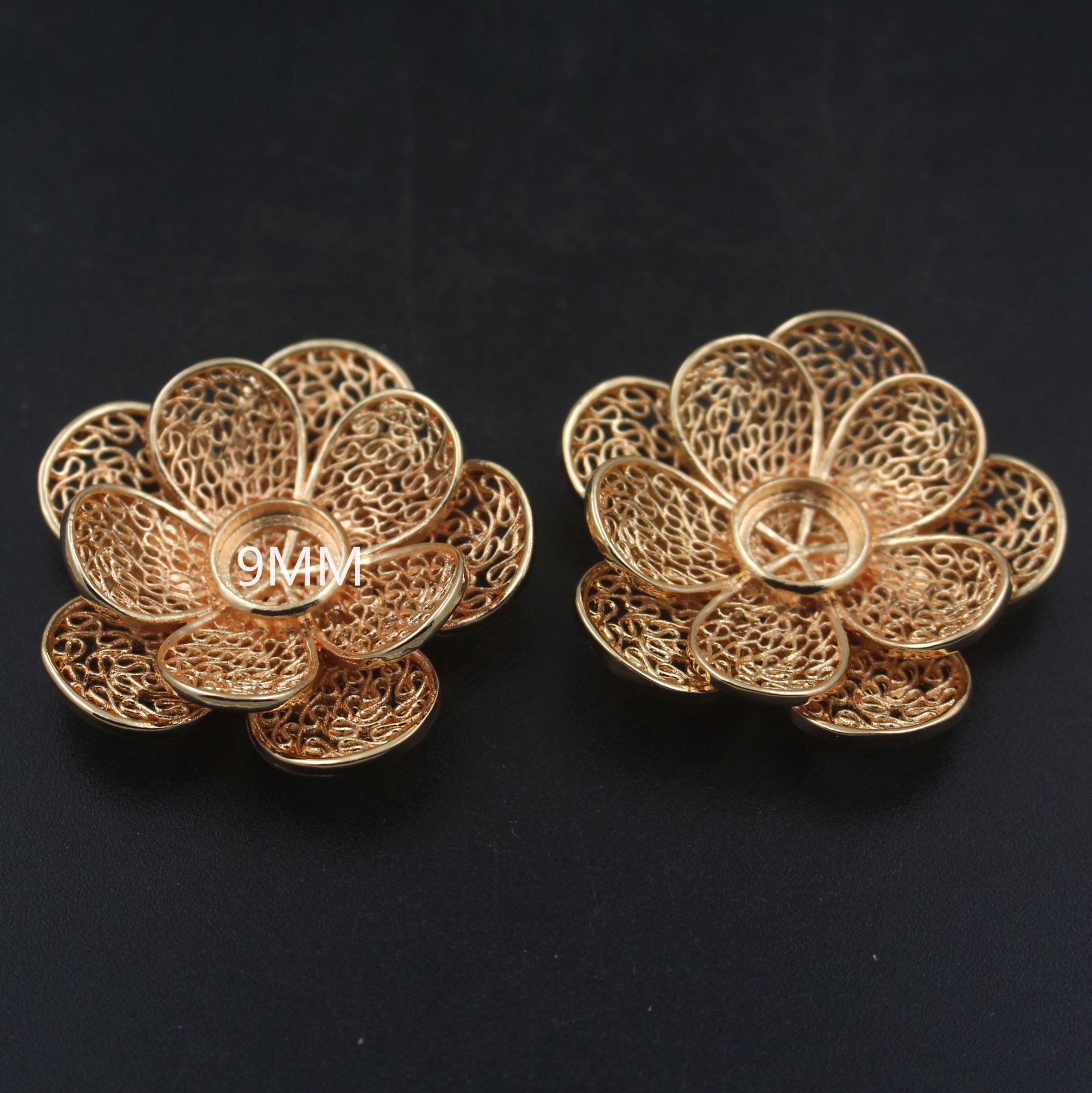 尚嘉铸铜花丝立体双层大花 花朵可镶嵌珍珠 diy手工发簪饰品材料