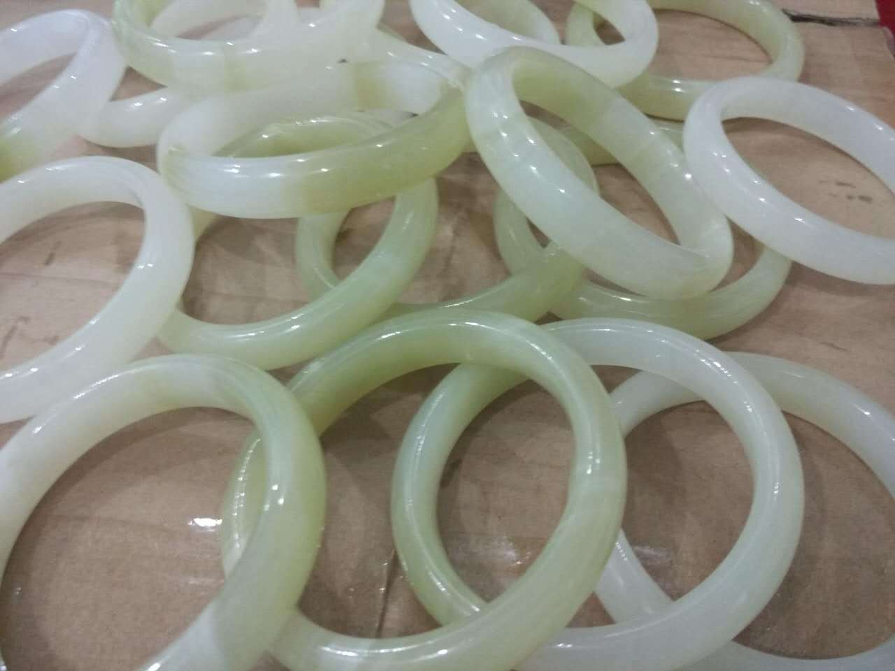 玉石阿富汗玉镯窄条白青色蚕丝带条纹女款手镯批发