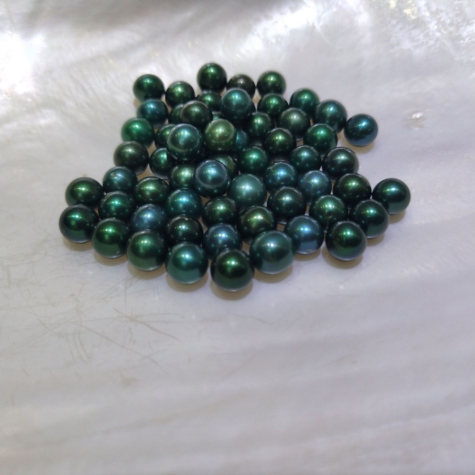 30色7-8mm圆珠 海蚌 染色珍珠裸珠外贸出口真空包装淡水河蚌