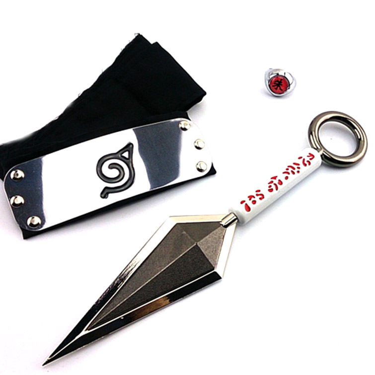 火影合金大苦无木叶忍者头带朱字戒指三件套装动漫周边产品批发