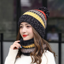 针织帽女士冬天韩版百搭甜美可爱加绒加厚带围脖有口罩保暖毛线帽