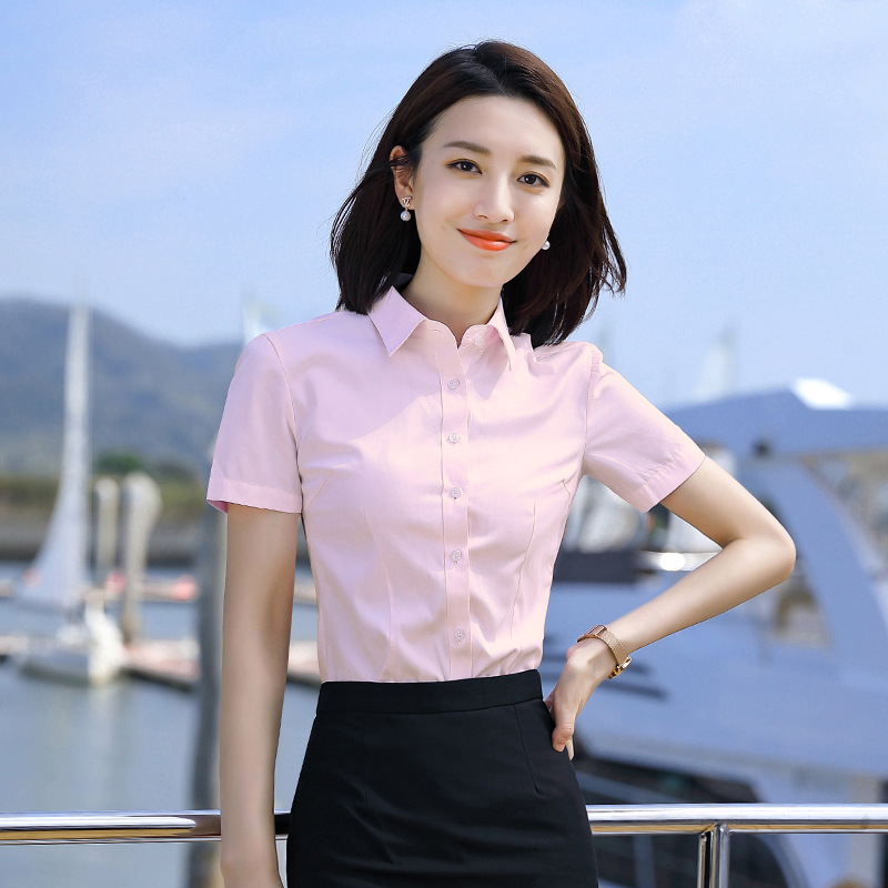 2020夏职业装物业办公室白领珠宝店教师工作服短袖细斜纹衬衫
