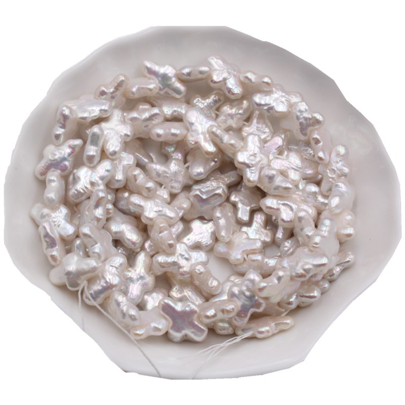 新款 天然巴洛克异形珍珠斜孔十字架 手工diy半成品饰品配件材料