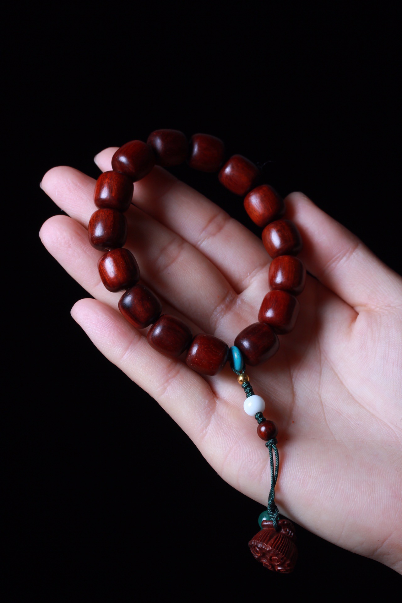 非洲小叶紫檀手串小孔1.2cm桶珠手串diy搭配莲蓬籽男女紫檀木手链