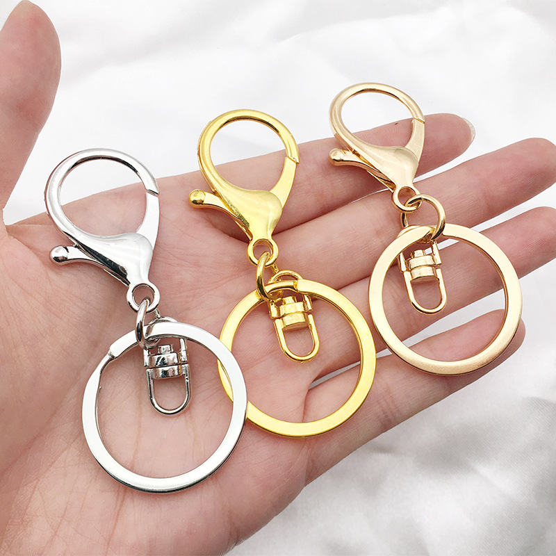 Wholesale Keychain Ring Chain Metal Pendant Snap Hook Door Latch Lobster Buckle Three-Piece Set Color Retention Plated DIY Ornament Accessories