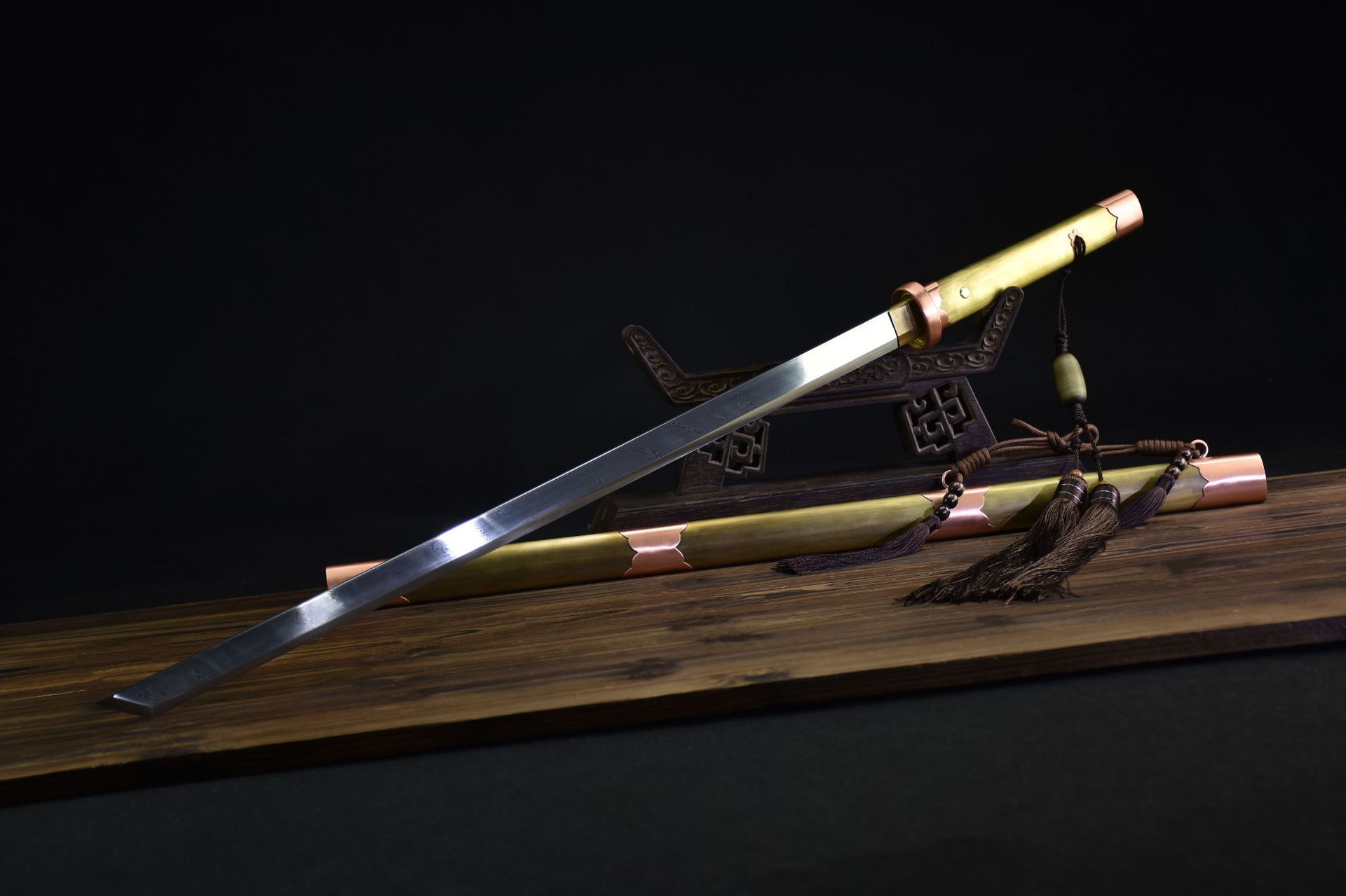 龙泉市刀剑工艺收藏品传统中式扭转纹唐横刀花纹钢一体宝剑未开刃