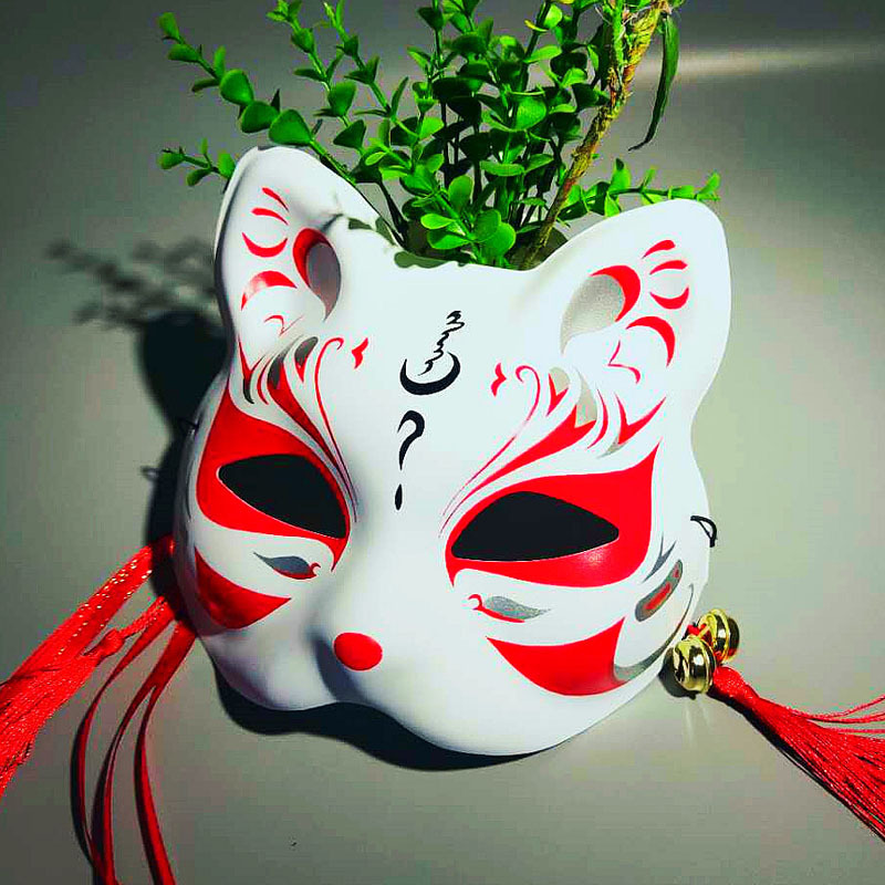 2020日式花美男魔道魏无羡纸浆塑料狐狸半脸手绘情趣脸谱面具co