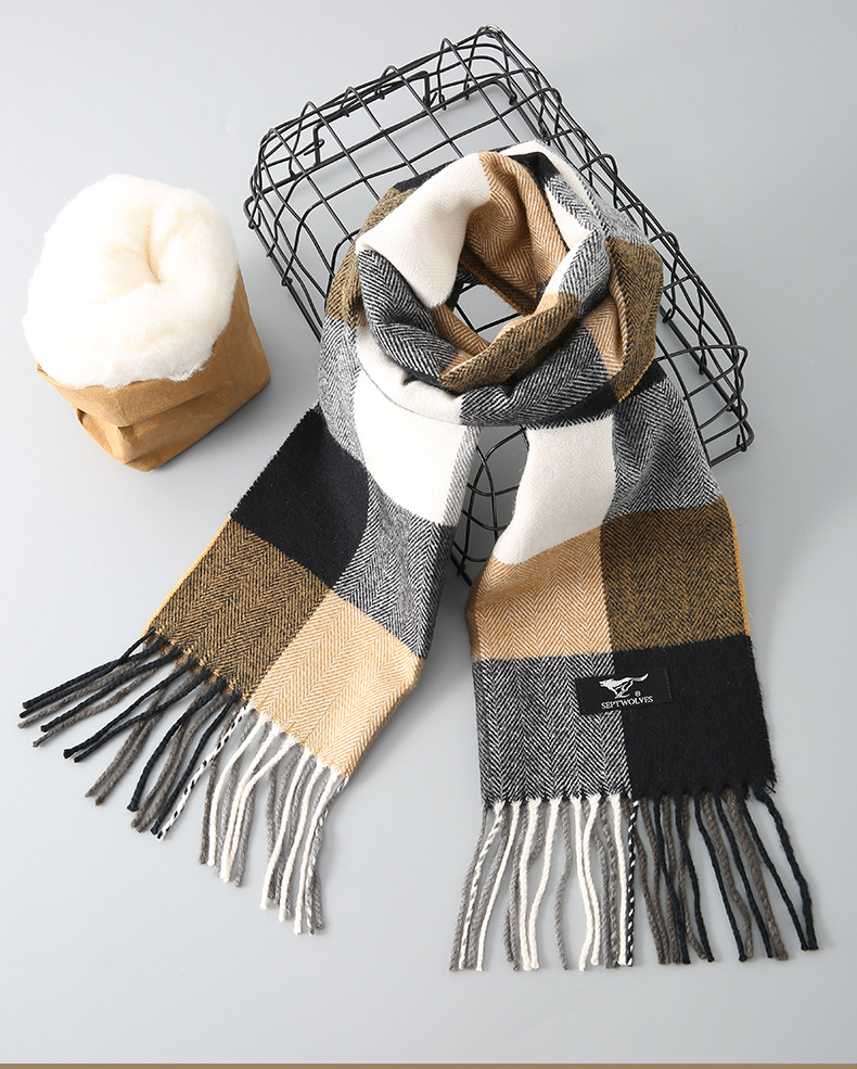 七匹狼男士围巾男冬季韩版格纹个性潮牌学生保暖围脖男友生日礼物