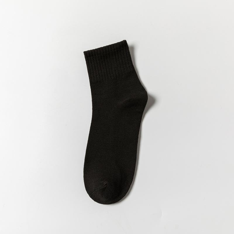 Spring, Summer and Autumn Men's Solidcolor Mid-Calf Length Polyester Cotton Socks Breathable Sweat Absorbing Thin Casual Socks Stall Supply Wholesale