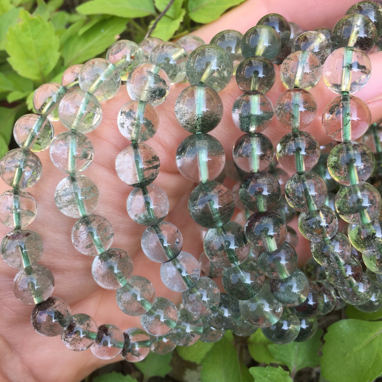 可塘珠宝天然绿幽灵满天星手链层景幽灵绿水晶单圈手串饰品批发