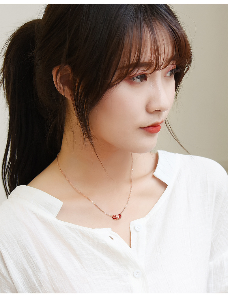 网红抖音相思红豆吊坠八九不离十锁骨链情人节礼物女项链厂家直销