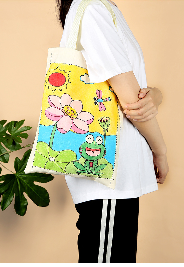 diy彩绘帆布包手绘涂鸦填色帆布袋儿童趣味卡通手提袋材料包