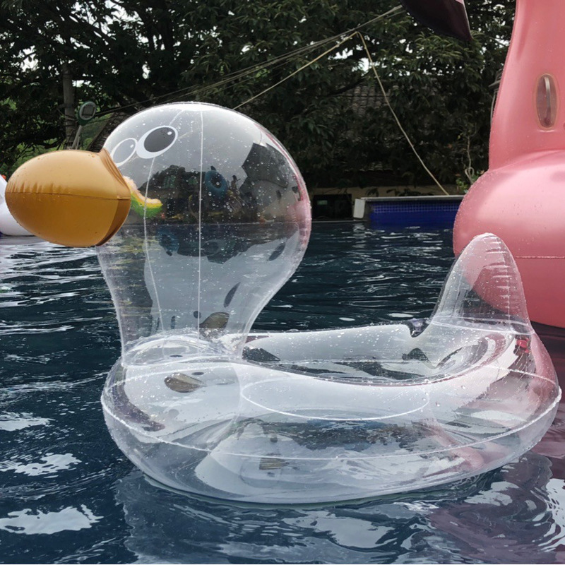 厂家现货ins网红宝宝泳圈腋下圈透明大头鸭子游泳圈浮力救生圈
