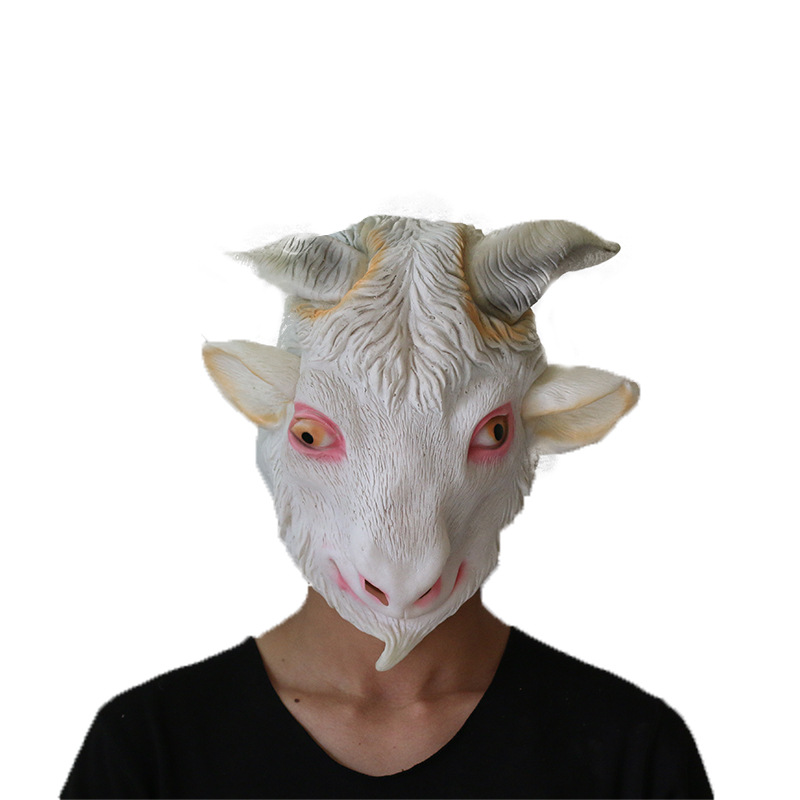 厂家批发节日派对用品动物头搪胶面具万圣节羊头面具化妆舞会道具