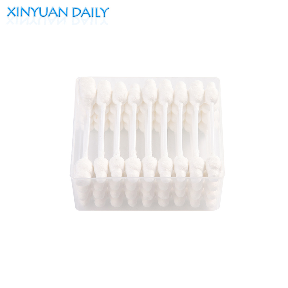 Factory Direct Sales 55 Boxed Large Head for Infants Ear and Nose Cleaning Pear-Shaped Double-Headed Cotton Swabs