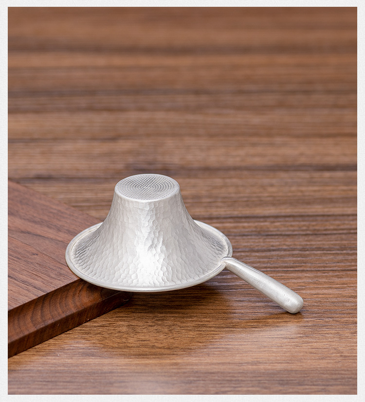 归银堂纯银999锤纹纯银柄茶漏茶具配件茶道茶叶过滤器细网茶滤网