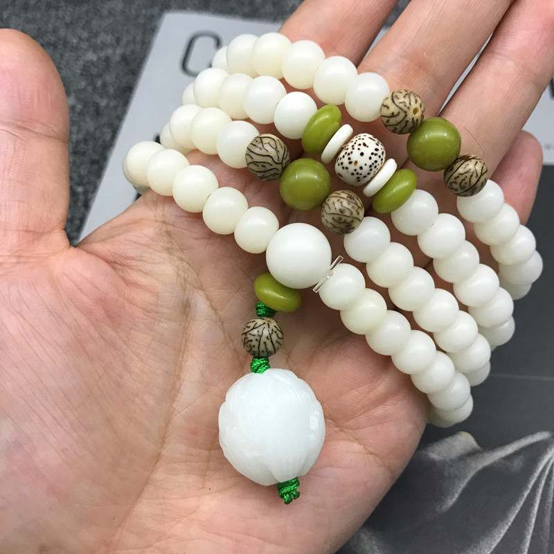 Bodhi Bracelet Wholesale White Jade Bodhi Lotus 108 Buddha Beads Rosary Bodhi Seed Bracelet Scenic Spot Ornament