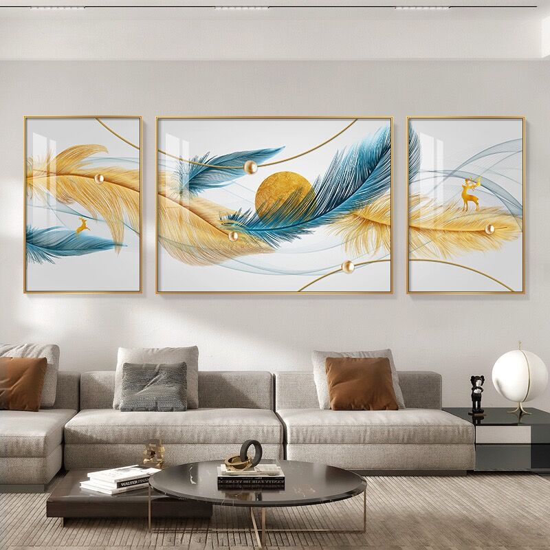 北欧客厅装饰画现代简约沙发背景墙壁画三联镶钻晶瓷挂画