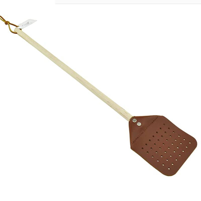 创意皮革竹条苍蝇拍 家用长柄耐用灭苍蝇拍子 pu皮蚊虫拍厂家现货