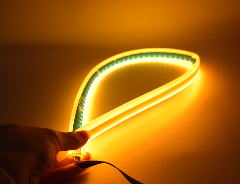 外置超薄导光条双色 汽车导光灯流光大灯led日行灯60cm转向大灯条