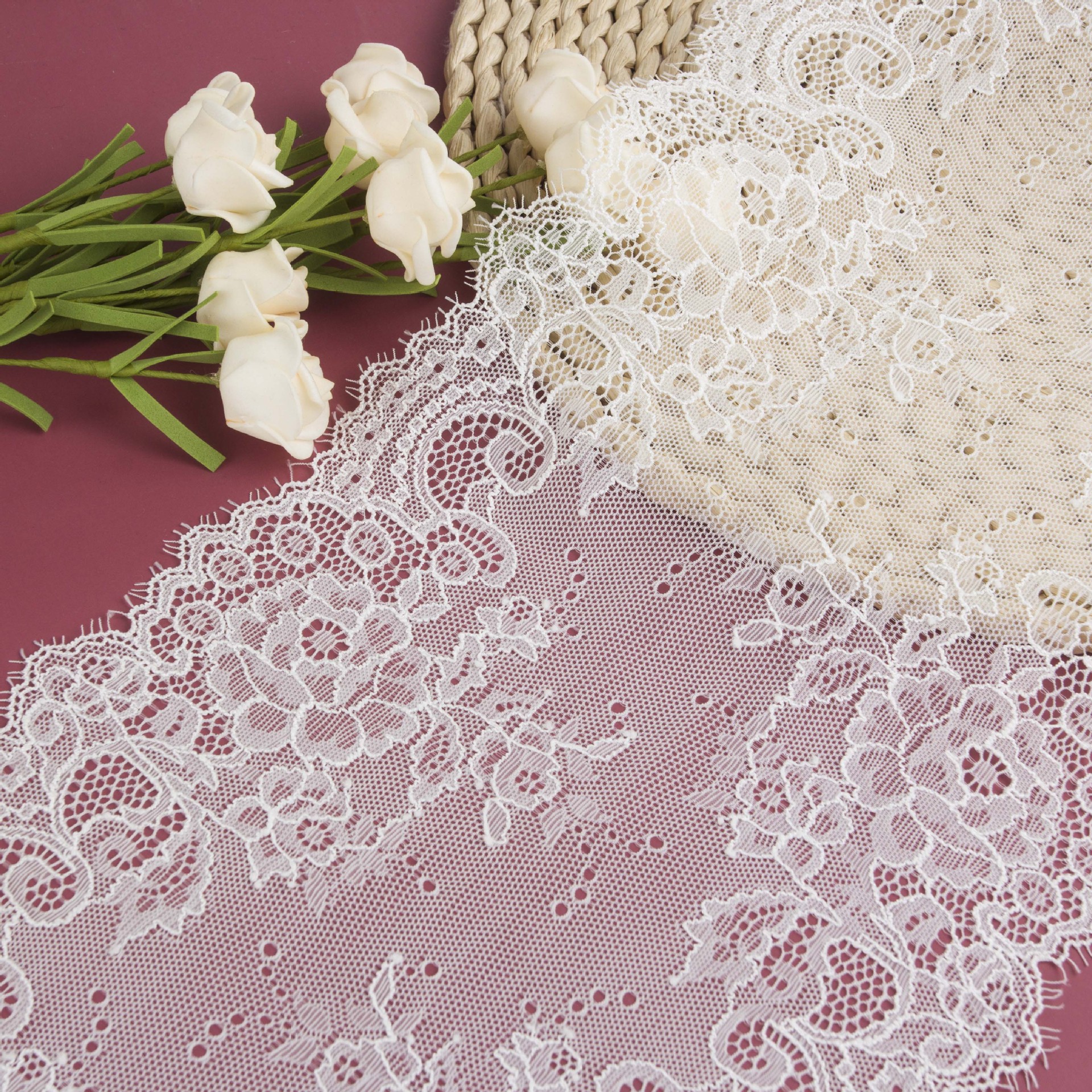 20cm蕾丝弹力花边锦氨睫毛布料镂空辅料diy手工配饰面料lace宽边