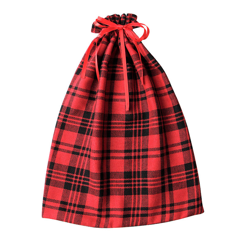 【厂家直销】思蜜丝圣诞节抽绳带束口袋糖果袋定制批发麻布格子袋