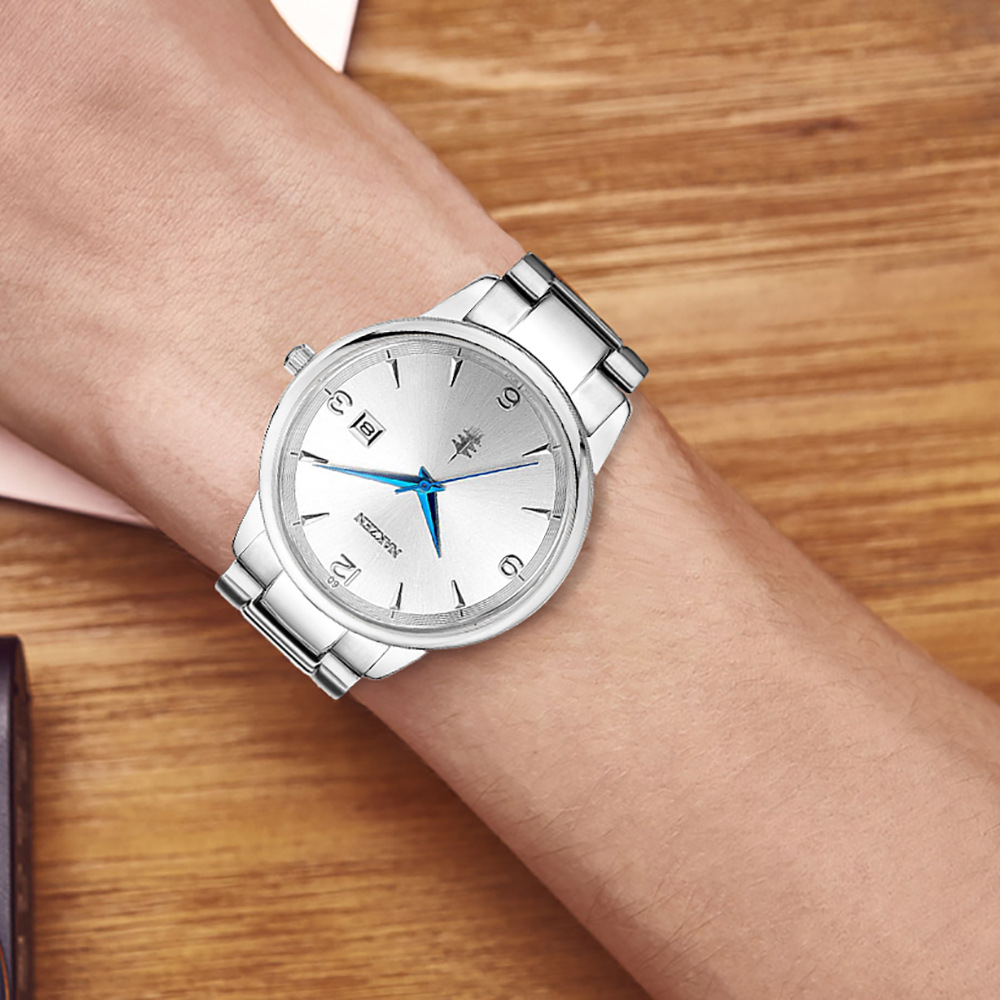 nakzen品牌时尚男表超薄日本机芯日历防水精钢表带ss1006g