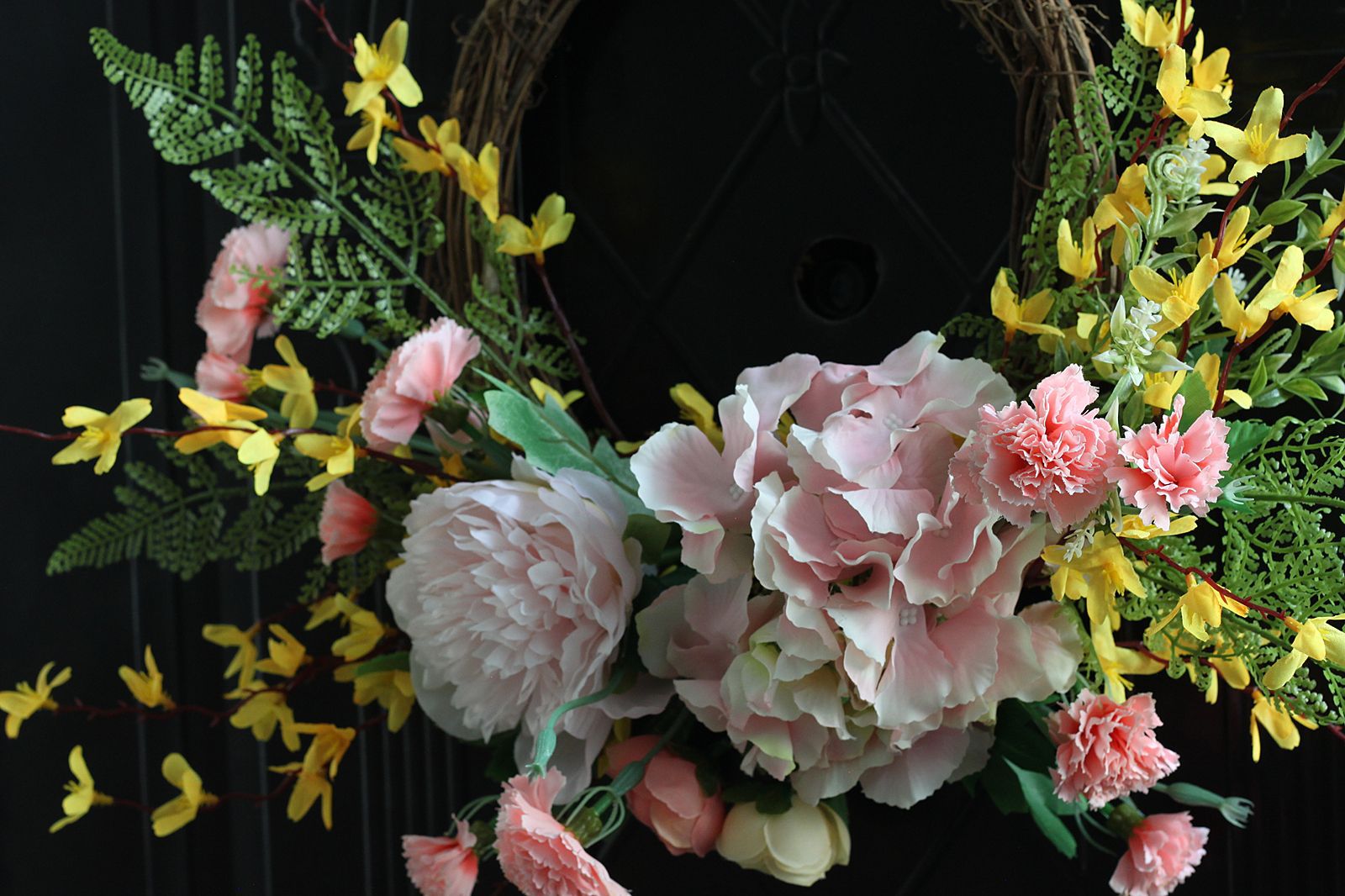 2021春季新款花环迎春花报春花母亲节康乃馨花环门饰节日装饰礼物